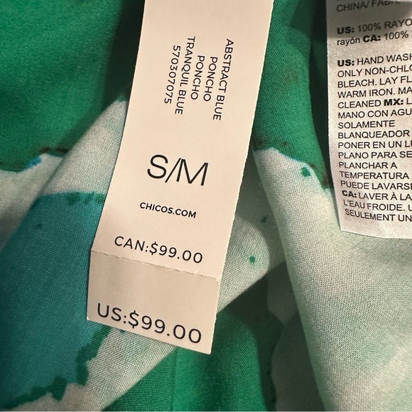 Chico's  Kaftan Poncho Size S/M Small Medium Pullover Tie Dye Green V neck BOHO# - Picture 5 of 8